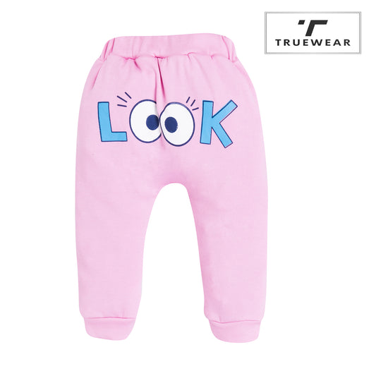 Girls Pink "LOOK" Graphic Jogger Pants – 100% Cotton, Soft & Fun