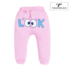 Girls Pink "LOOK" Graphic Jogger Pants – 100% Cotton, Soft & Fun