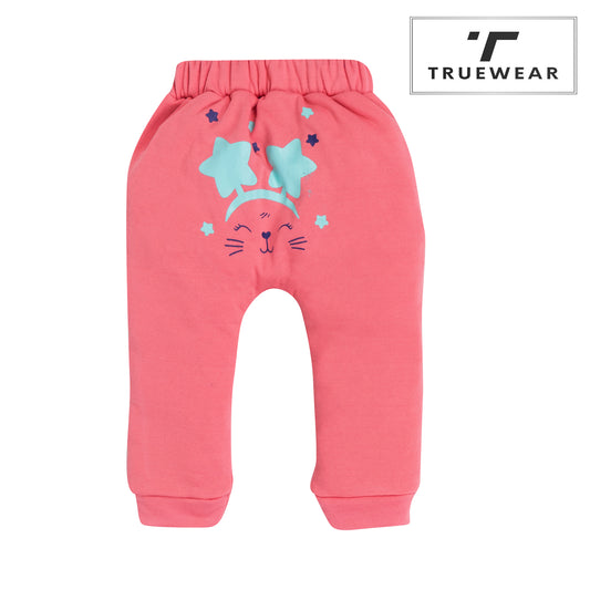 Girls Pink Bunny Graphic Jogger Pants with Star Accents – 100% Cotton, Soft & Cute