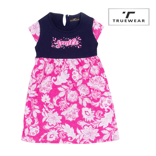 Girl's Navy "Smile" Graphic Frock – 100% Cotton, Bright & Comfortable
