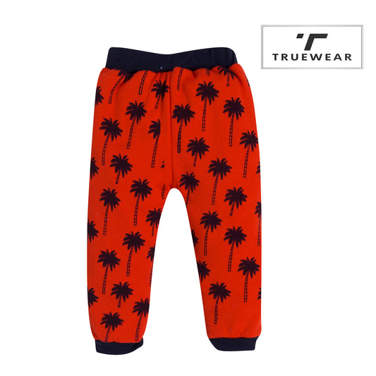 Kid's Unisex Red Palm Tree Graphic Jogger Pants – 100% Cotton, Soft & Comfortable