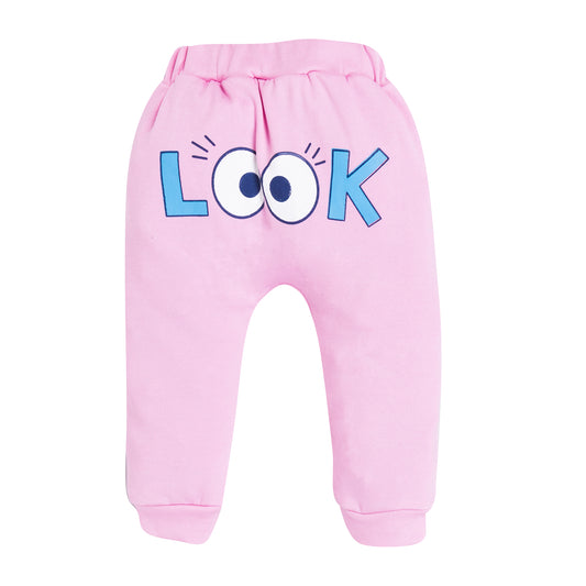 Girls Pink "LOOK" Graphic Jogger Pants – 100% Cotton, Soft & Fun