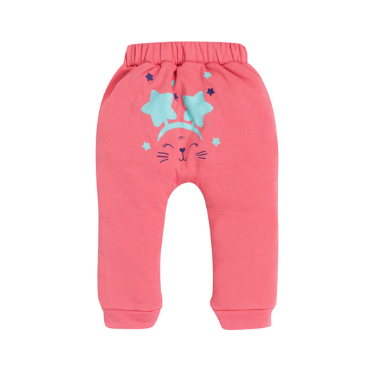Girls Pink Bunny Graphic Jogger Pants with Star Accents – 100% Cotton, Soft & Cute