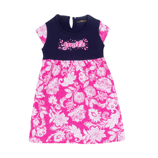 Girl's Navy "Smile" Graphic Frock – 100% Cotton, Bright & Comfortable