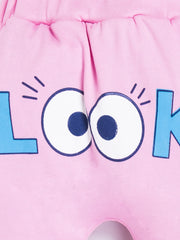 Girls Pink "LOOK" Graphic Jogger Pants – 100% Cotton, Soft & Fun