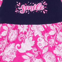 Girl's Navy "Smile" Graphic Frock – 100% Cotton, Bright & Comfortable
