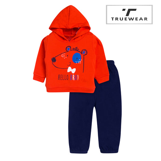 Kids Unisex Bear Print Hoodie & Joggers Set, 100% Cotton