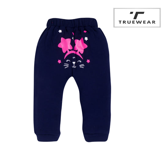 Girls Navy Bunny Graphic Jogger Pants with Star Accents – 100% Cotton, Soft & Cute