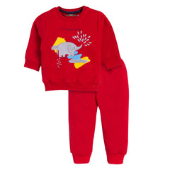 Kid's Unisex Red "Let's Have Fun!" Elephant Graphic Sweatshirt & Jogger Set – 100% Cotton, Cozy & Playful