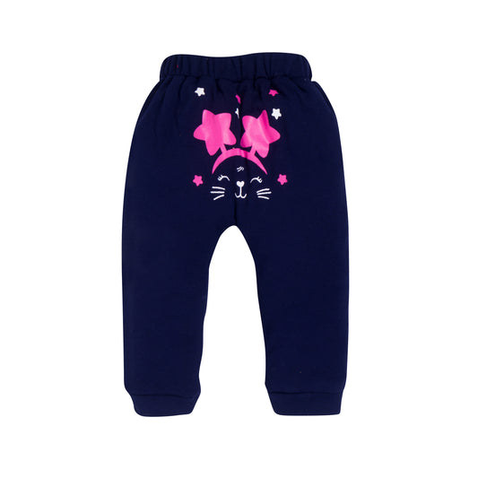 Girls Navy Bunny Graphic Jogger Pants with Star Accents – 100% Cotton, Soft & Cute