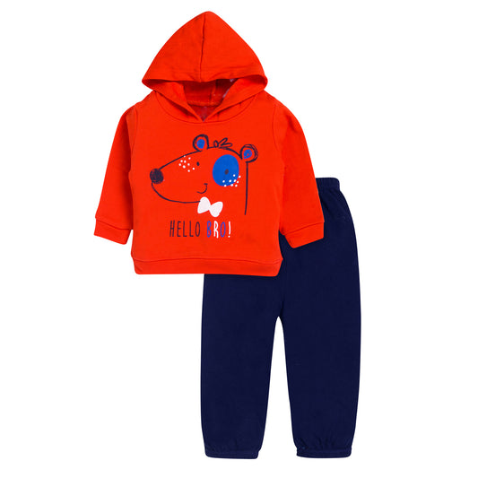 Kids Unisex Bear Print Hoodie & Joggers Set, 100% Cotton