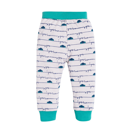 Kid's Unisex White/Green Car print Graphic Jogger Pants – 100% Cotton, Soft & Stylish