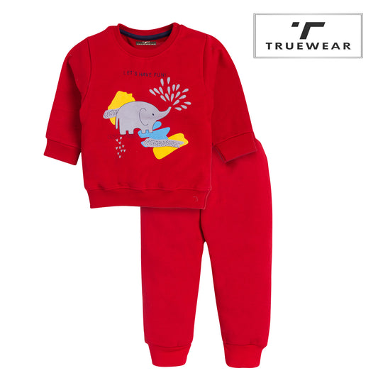 Kid's Unisex Red "Let's Have Fun!" Elephant Graphic Sweatshirt & Jogger Set – 100% Cotton, Cozy & Playful