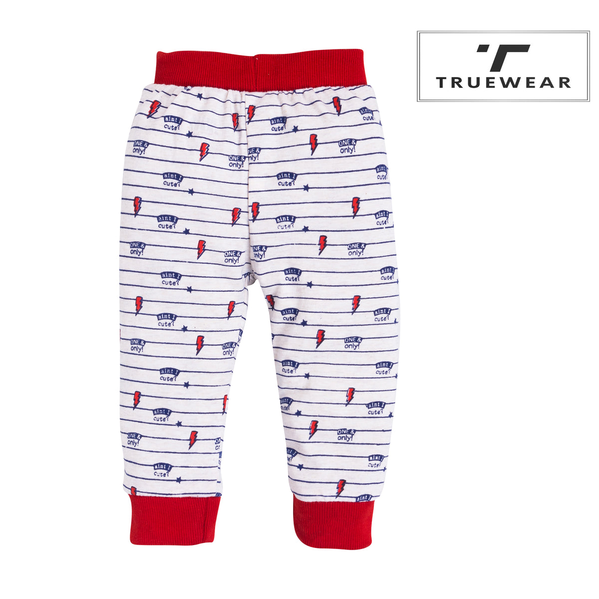 Kid's Unisex White/Red Lightning Bolt Graphic Jogger Pants – 100% Cotton, Soft & Stylish