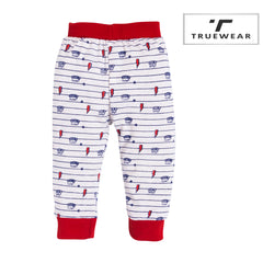 Kid's Unisex White/Red Lightning Bolt Graphic Jogger Pants – 100% Cotton, Soft & Stylish