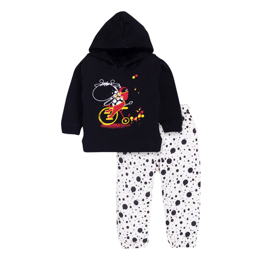 Girls Black Bike Graphic Hoodie & Jogger Set – 100% Cotton, Trendy & Comfortable