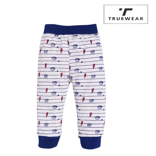 Kid's Unisex Cream/Blue Lightning Bolt Graphic Jogger Pants – 100% Cotton, Soft & Stylish