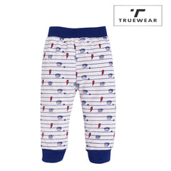 Kid's Unisex Cream/Blue Lightning Bolt Graphic Jogger Pants – 100% Cotton, Soft & Stylish