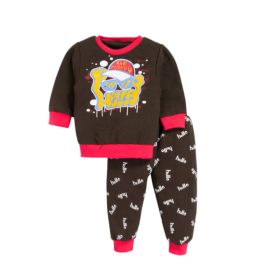 Boys "Hello" Graphic Sweatshirt & Jogger Set – 100% Cotton, Fun & Stylish