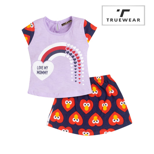 Girls "Love My Mommy" Rainbow Print T-shirt & Skirt Set, 100% Cotton