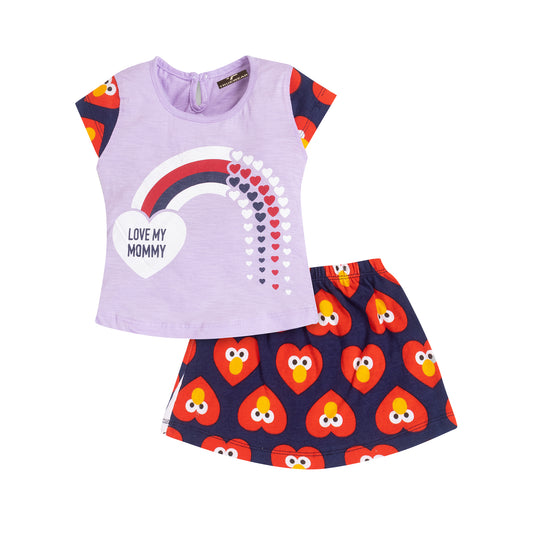 Girls "Love My Mommy" Rainbow Print T-shirt & Skirt Set, 100% Cotton