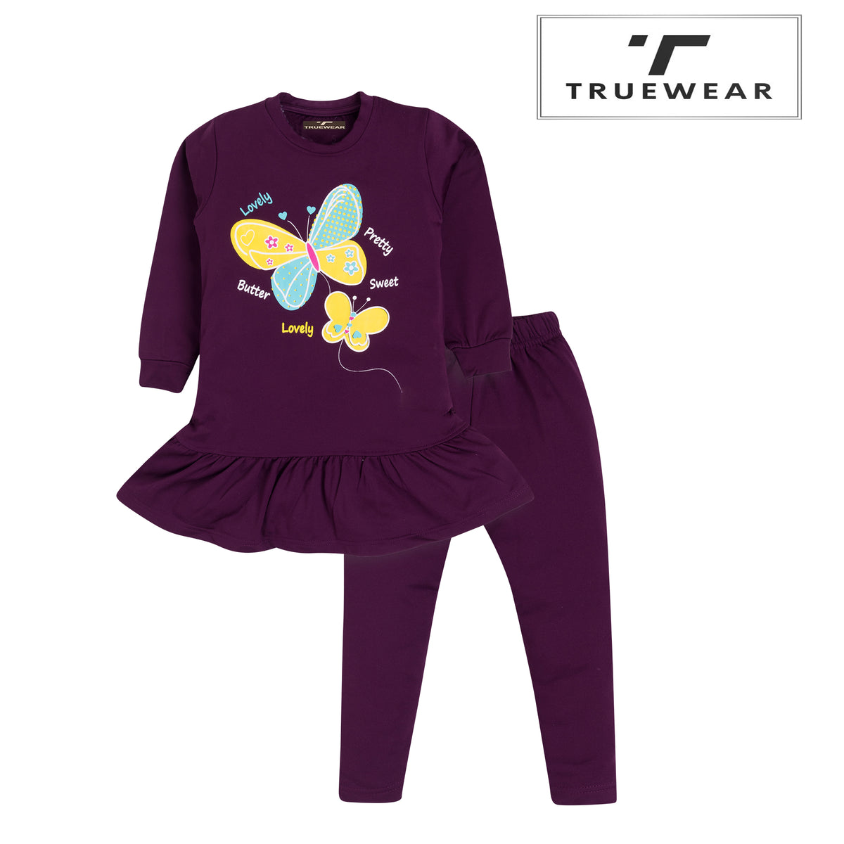 Girls Butterfly Print Frock & Leggings Set.