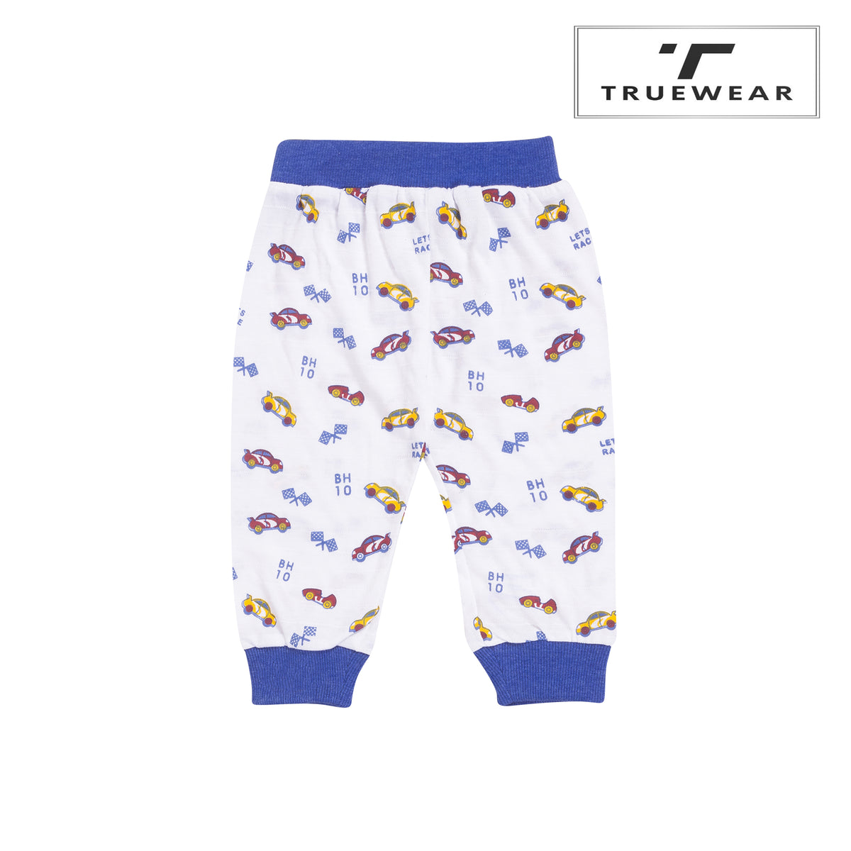 Kid's Unisex White/Blue Car Print Graphic Jogger Pants – 100% Cotton, Soft & Stylish