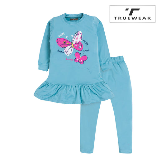 Girls Butterfly Print Frock & Leggings Set, 100% Cotton