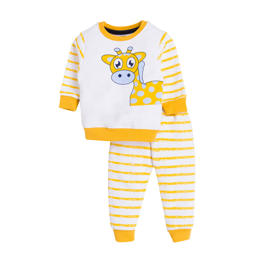 Kids Unisex Yellow Giraffe Print pyjamas Set, 100% Cotton