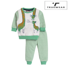 Kids Unisex Green "I Love My Mummy" Giraffe Print Pyjamas Set, 100% Cotton