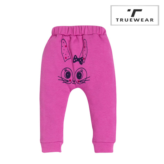 Girls Pink Bunny Face Joggers, 100% Cotton
