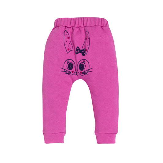 Girls Pink Bunny Face Joggers, 100% Cotton