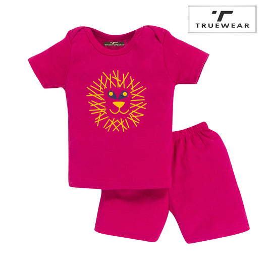 Girls Pink Lion Print T-Shirt & Shorts Set, 100% Cotton