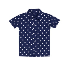 Kids Unisex Navy Polka Dot Night suit, 100% Cotton