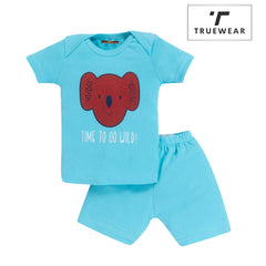 BOY'S Blue Koala Print T-Shirt & Shorts Set, 100% Cotton