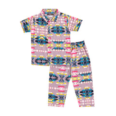 Kids Unisex Multicolour Geometric Print Nightsuit, 100% Cotton