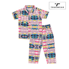 Kids Unisex Multicolour Geometric Print Nightsuit, 100% Cotton
