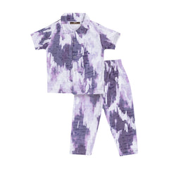 Kids Unisex Purple Tie-Dye Print Nightsuit, 100% Cotton