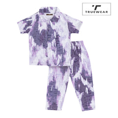 Kids Unisex Purple Tie-Dye Print Nightsuit, 100% Cotton