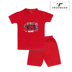 Boy's Red "Street Skate" T-Shirt & Shorts Set, 100% Cotton