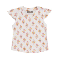 Girl's White Diamond Print Top & Shorts Set, 100% Cotton