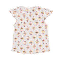 Girl's White Diamond Print Top & Shorts Set, 100% Cotton