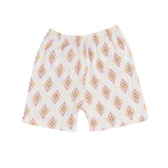 Girl's White Diamond Print Top & Shorts Set, 100% Cotton