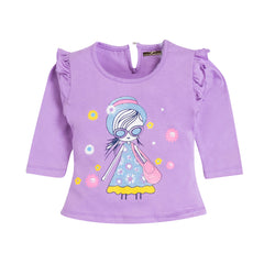 Girl's Purple Floral Print Top & Capree Set, 100% Cotton
