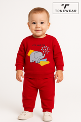 Kid's Unisex Red "Let's Have Fun!" Elephant Graphic Sweatshirt & Jogger Set – 100% Cotton, Cozy & Playful